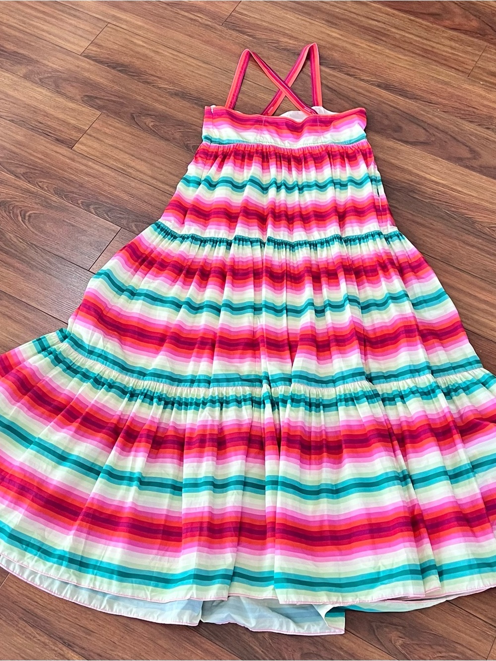 NWT J.Crew Tiered Striped Maxi Dress in Multi / Rainbow – Size 14 (Style AK672)
